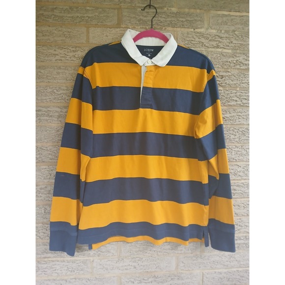 J. Crew Factory Other - J Crew Men's Long Sleeve Rugby Polo Shirt Sz M Blue Mustard Yellow Preppy